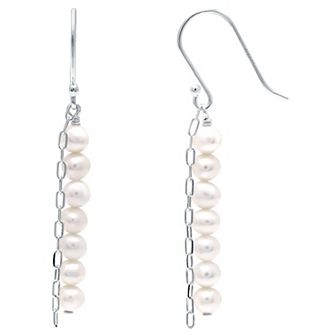 Aleure Precioso Sterling Silver Freshwater Cultured Pearl Paper Clip Chain Drop Earrings