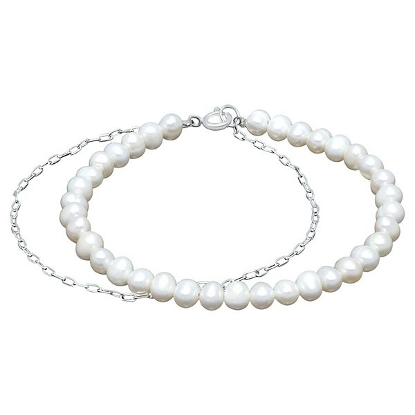 Aleure Precioso Sterling Silver Freshwater Cultured Pearl & Paper Clip Chain Bracelet