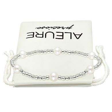 Aleure Precioso Sterling Silver Bead & Freshwater Cultured Pearl Stretch Bracelet