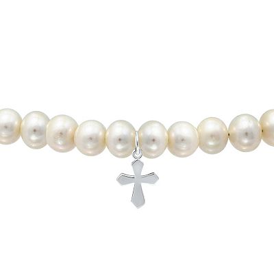 Sterling Silver Freshwater Cultured Pearl Cross Pendant Sterling Silver Freshwater Cultured Pearl Cross Pendant