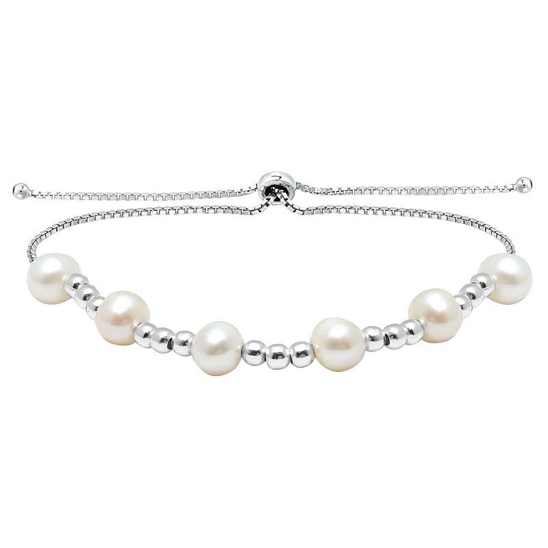 Aleure Precioso Sterling Silver Bead & Freshwater Pearl Adjustable Bracele