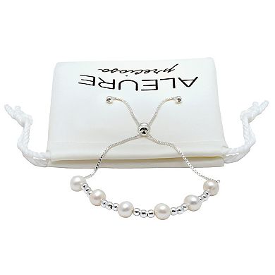 Aleure Precioso Sterling Silver Bead & Freshwater Pearl Adjustable Bracelet