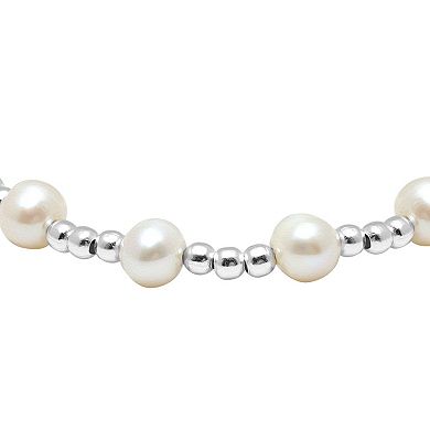 Aleure Precioso Sterling Silver Bead & Freshwater Pearl Adjustable Bracelet