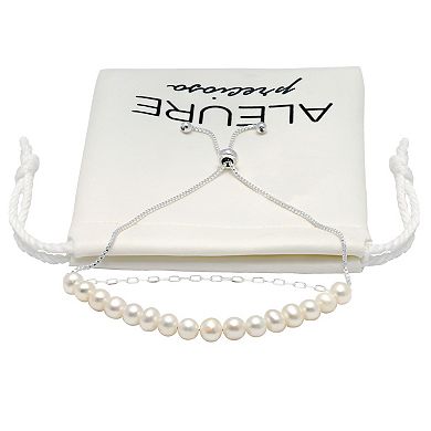 Aleure Precioso Sterling Silver Freshwater Cultured Pearl Paper Clip Chain Adjustable Bracelet