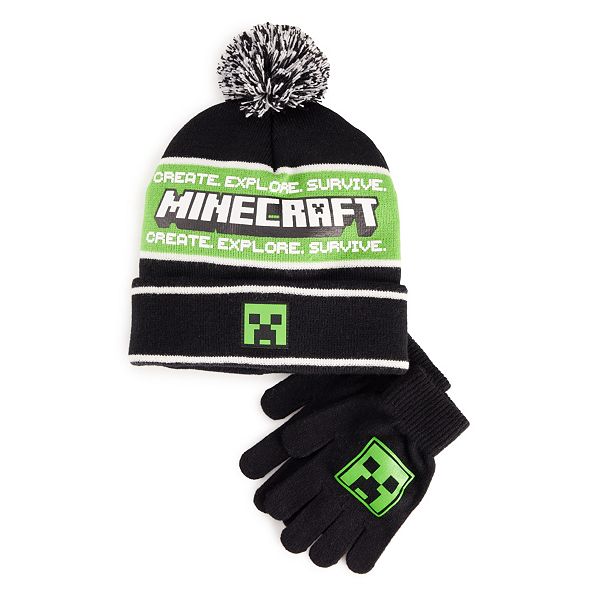 Boys 820 Minecraft Pompom Hat & Gloves Set
