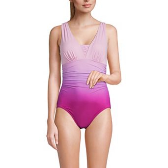 Women's Lands' End D-Cup Slender Grecian Tummy-Control One-Piece Swimsuit