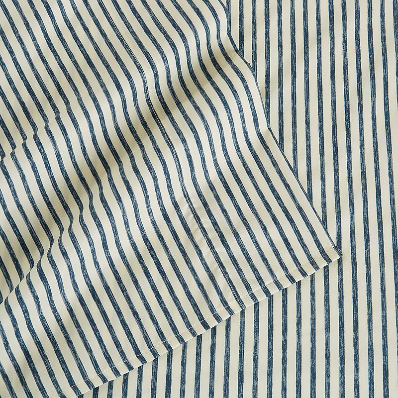 Great Bay Home Evette Striped Microfiber Sheet Set with Pillowcases, Blue, 
