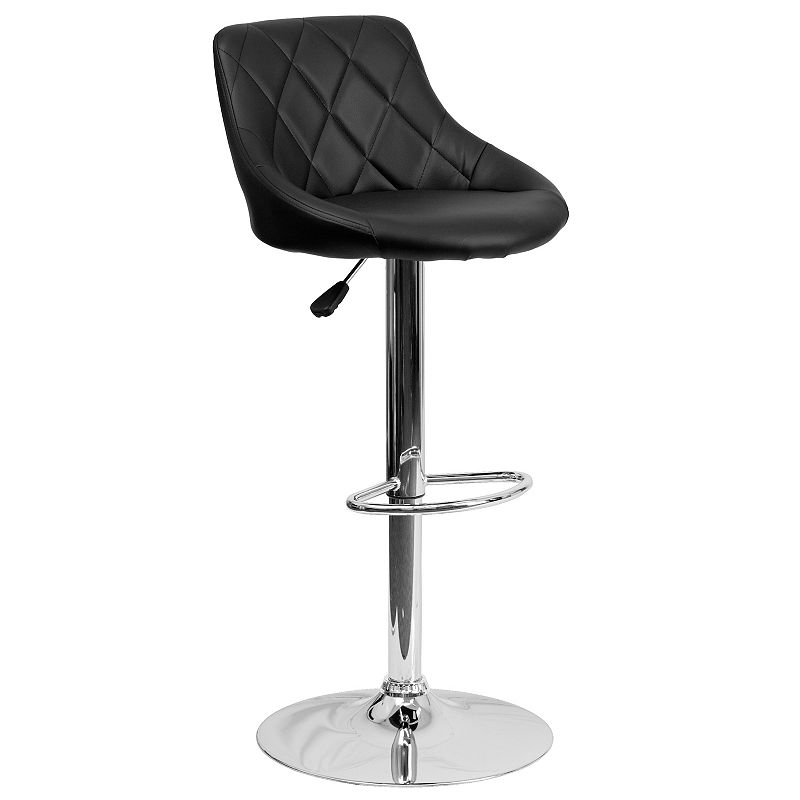 Flash Furniture Contemporary Black Vinyl Bucket Seat Adjustable Height Barstool with Diamond Pattern Back and Chrome Base