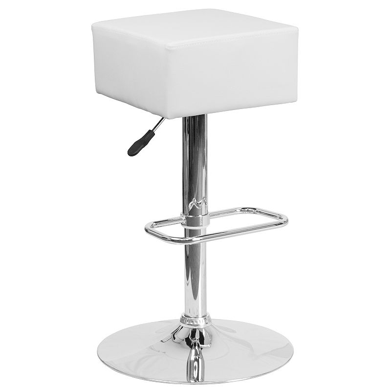 Flash Furniture Square Seat Adjustable Height Bar Stool, White