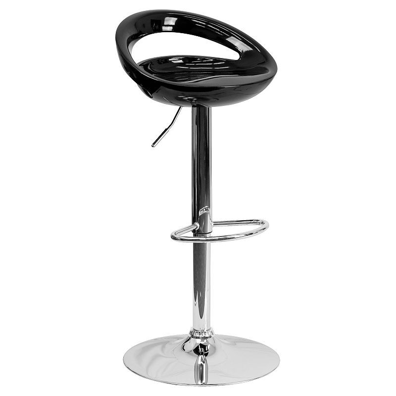 Flash Furniture Dash Contemporary Black Plastic Adjustable Height Barstool with Rounded Cutout Back and Chrome Base