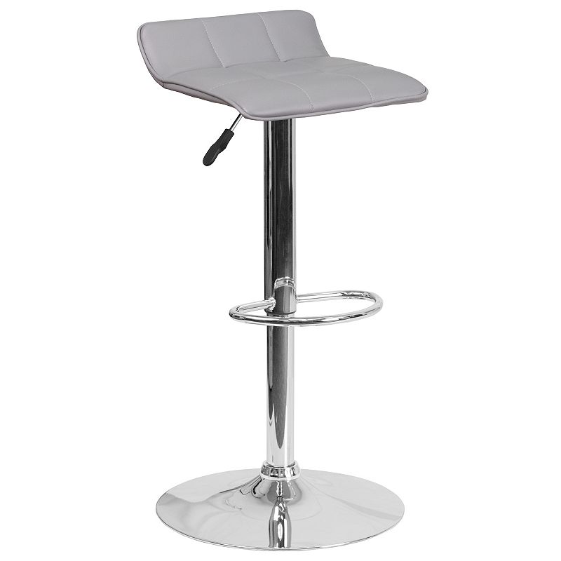 Flash Furniture Contemporary Gray Vinyl Adjustable Height Barstool with Quilted Wave Seat and Chrome Base