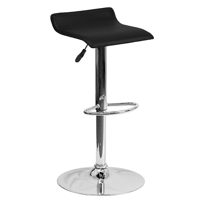 Flash Furniture Dax Contemporary Black Vinyl Adjustable Height Barstool with Solid Wave Seat and Chrome Base