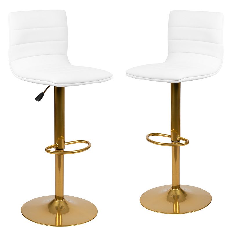 Flash Furniture Modern Vinyl Adjustable Bar Stool 2-Piece Set, White