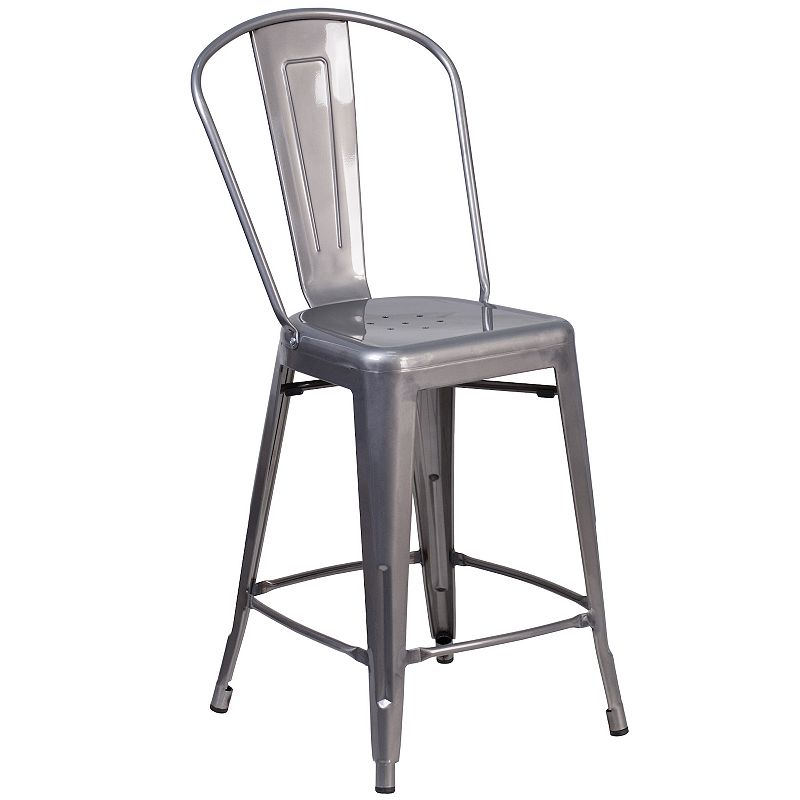Flash Furniture 24-in. Counter-Height Stool with Back, Grey