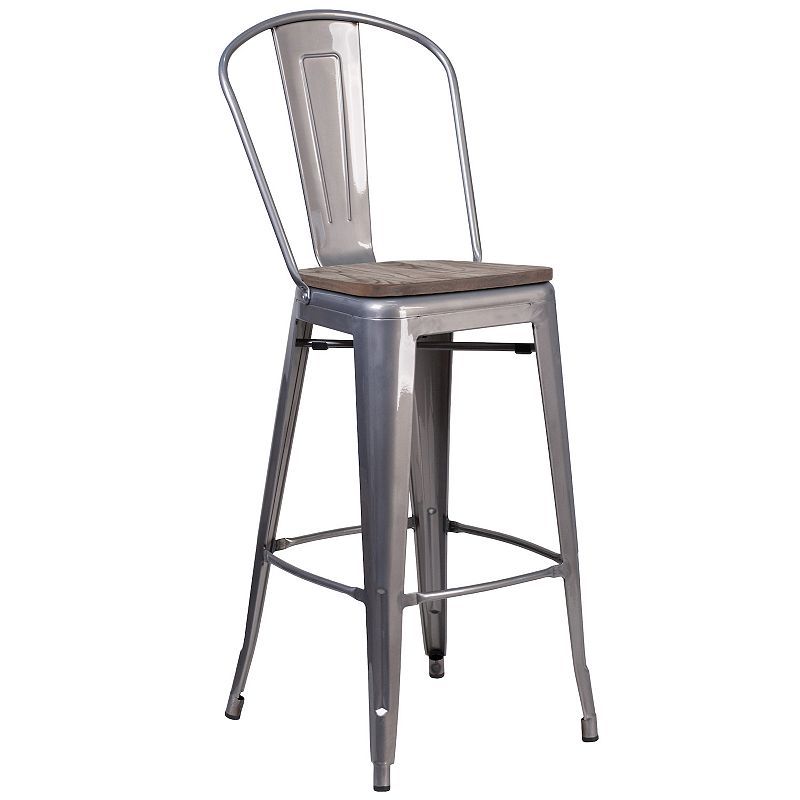 Flash Furniture 30-in. Bar Stool with Wood Seat, Multicolor