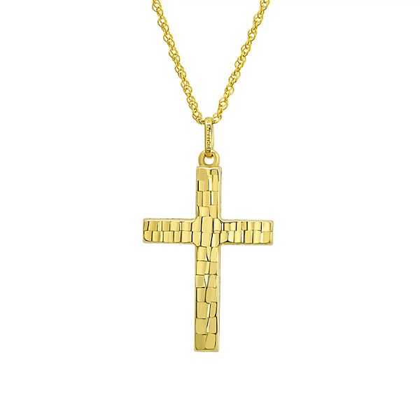 10k Gold Hammered Cross Pendant Necklace