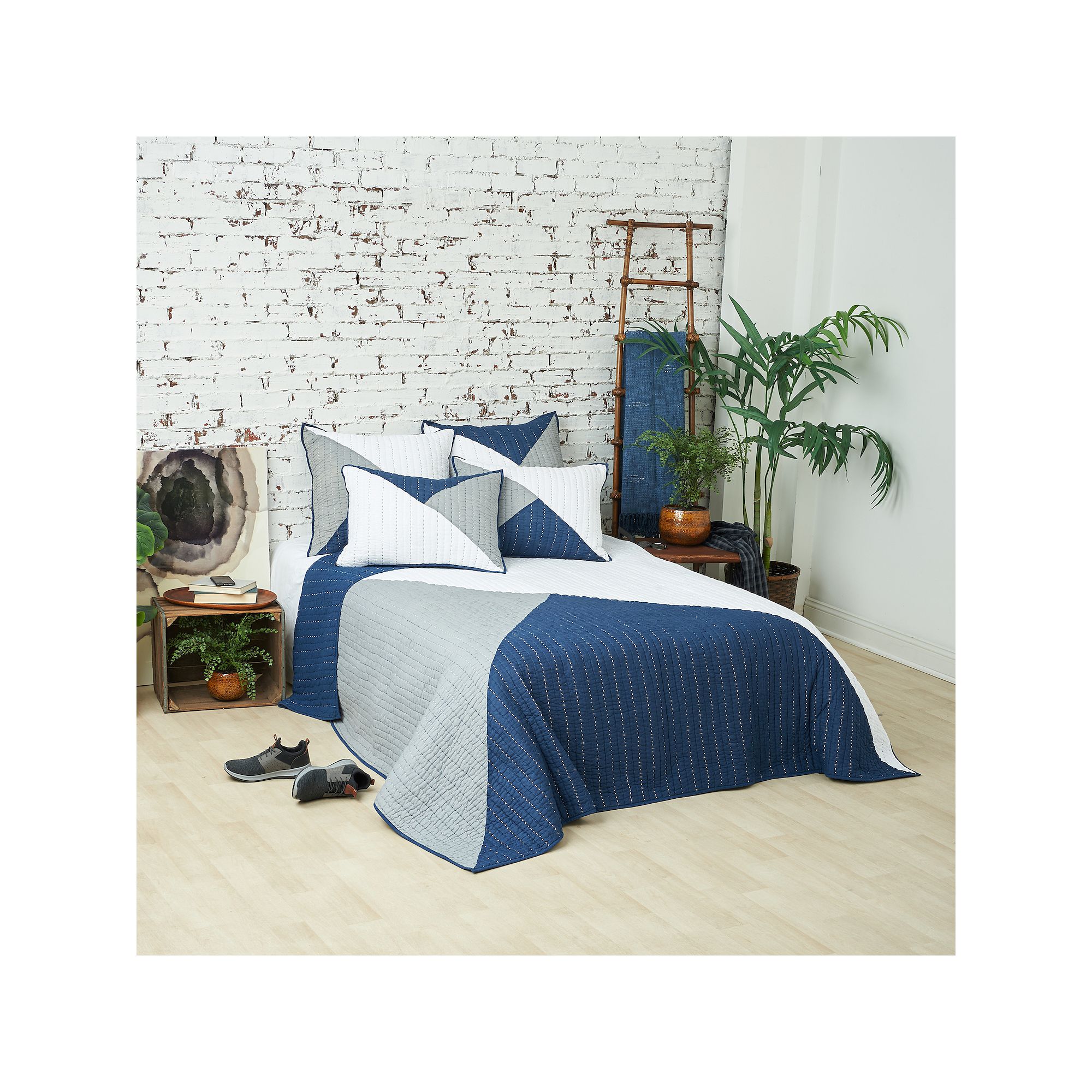 Carol & Frank Asymmetrical Quilt or Sham, Blue
