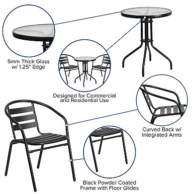 Flash Furniture Patio Round Bistro Table & Slatted Chair 3-piece Set