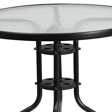 Flash Furniture Patio Round Bistro Table & Slatted Chair 5-piece Set