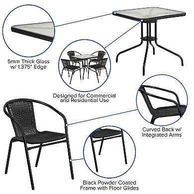 Flash Furniture Patio Square Table & Rattan Chair 5-piece Set