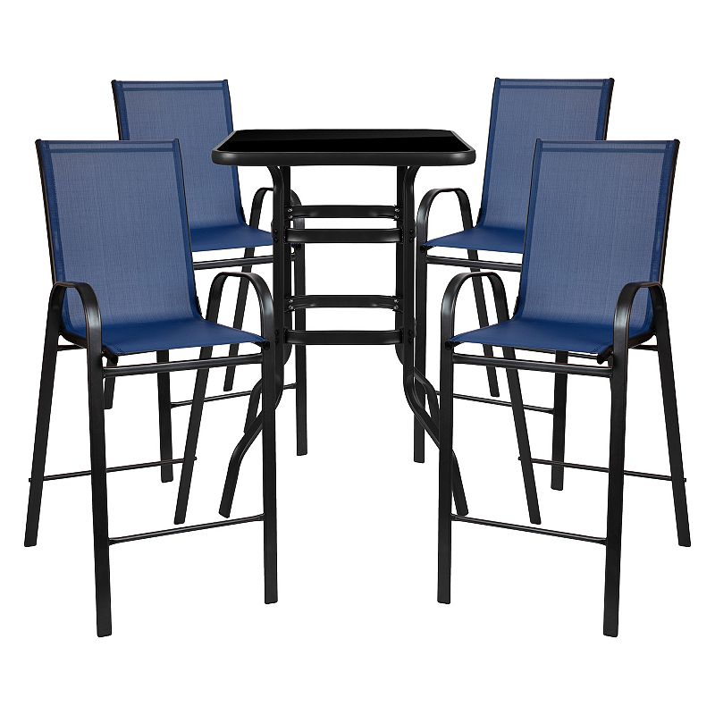 Flash Furniture Outdoor Dining Bistro Table & Stool 5-piece Set, Blue