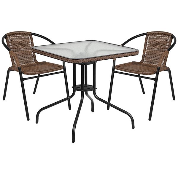 Flash Furniture Square Patio Table & Rattan Stacking Chair 3piece Set