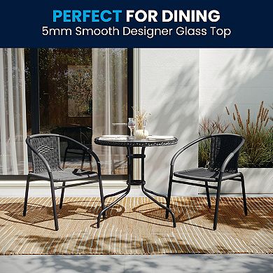 Flash Furniture Patio Round Table & Rattan Stacking Chair 3-piece Set