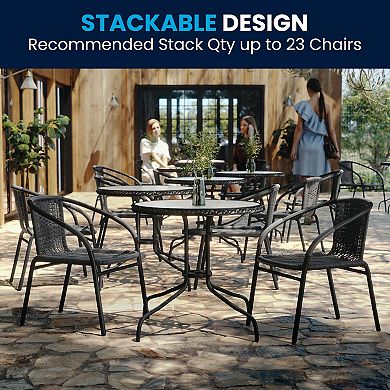 Flash Furniture Patio Round Table & Rattan Stacking Chair 3-piece Set