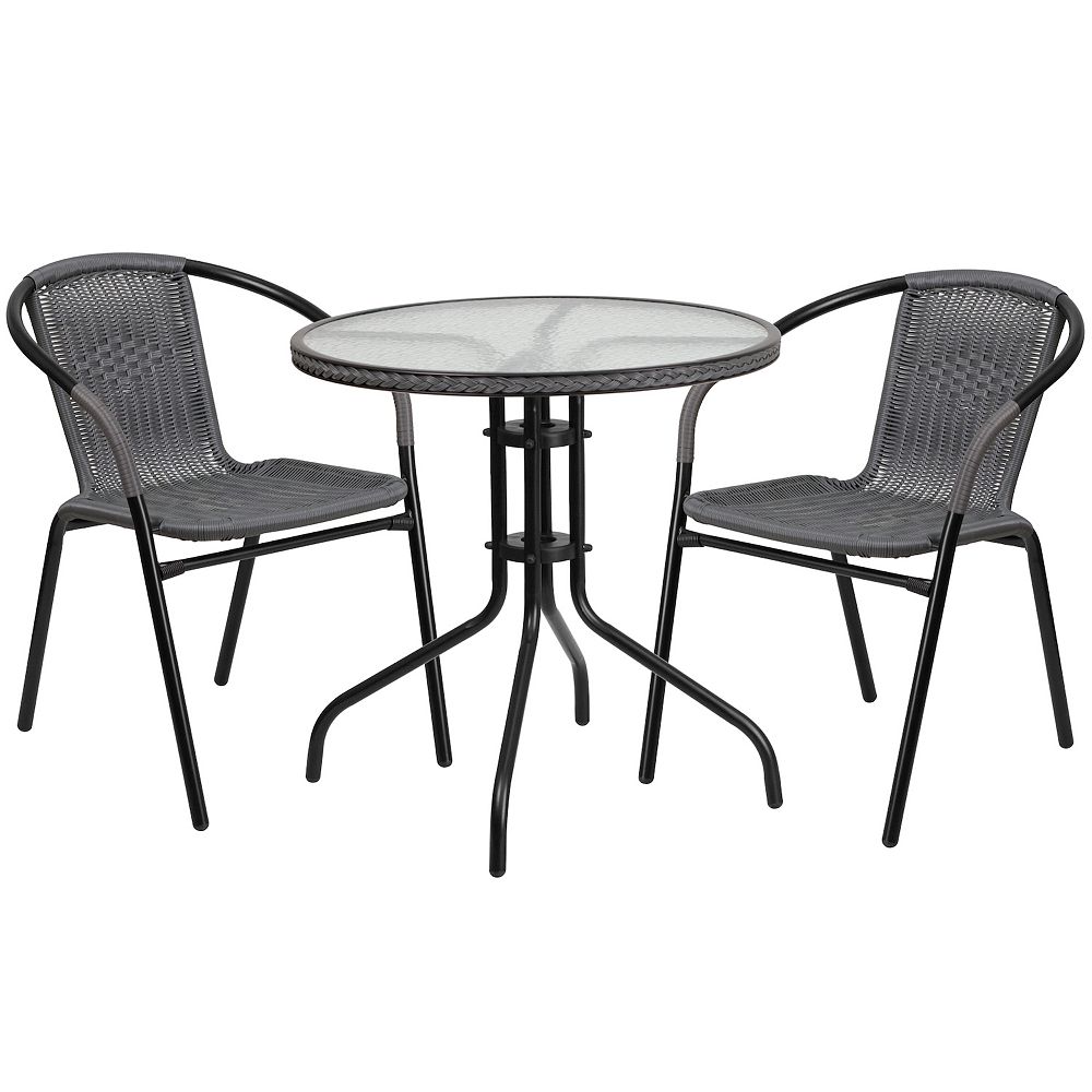 Patio Round Table & Rattan Stacking Chair 3-piece Set