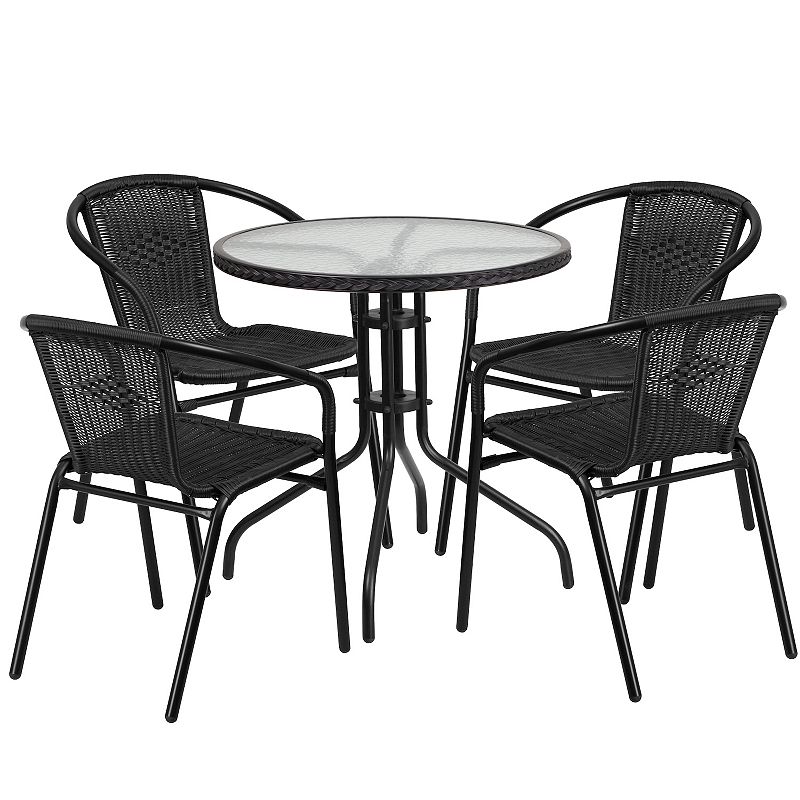 Flash Furniture Round Dining Table & Rattan Chair 5-piece Set, Black