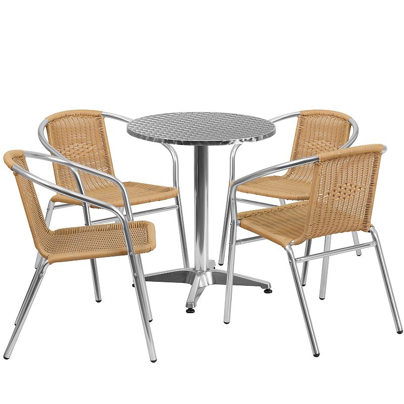 Flash Furniture Round Indoor / Outdoor Table & Rattan Chair 5-piece Set, Be