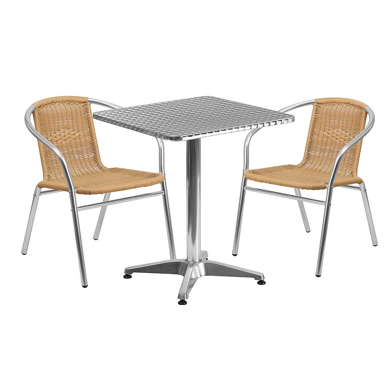 Flash Furniture Indoor / Outdoor Square Table & Chair 3-piece Set, Beig/Gre
