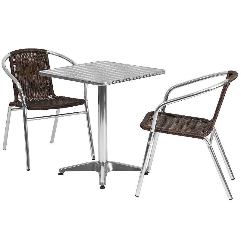 Flash Furniture Indoor / Outdoor Square Table & Chair 3-piece Set, Brown