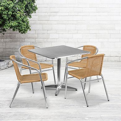 Flash Furniture Square Indoor / Outdoor Dining Table & Rattan Chairs 5-piece Set