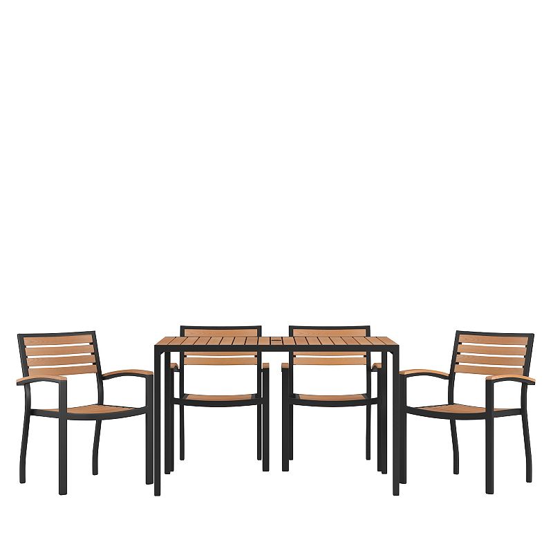 Flash Furniture Faux Teak Outdoor Dining Table & Chair 5-piece Set, Brown