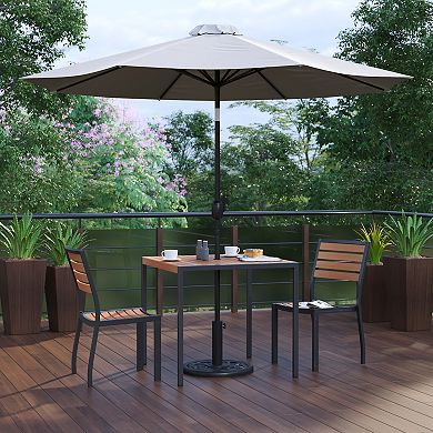 Flash Furniture All-Weather Faux Teak Chairs, Square Table, Umbrella & Base 5-piece Set