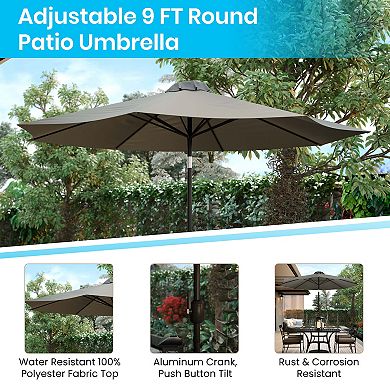Flash Furniture Outdoor Patio Dining Table, Umbrella, and Base 3-piece Set