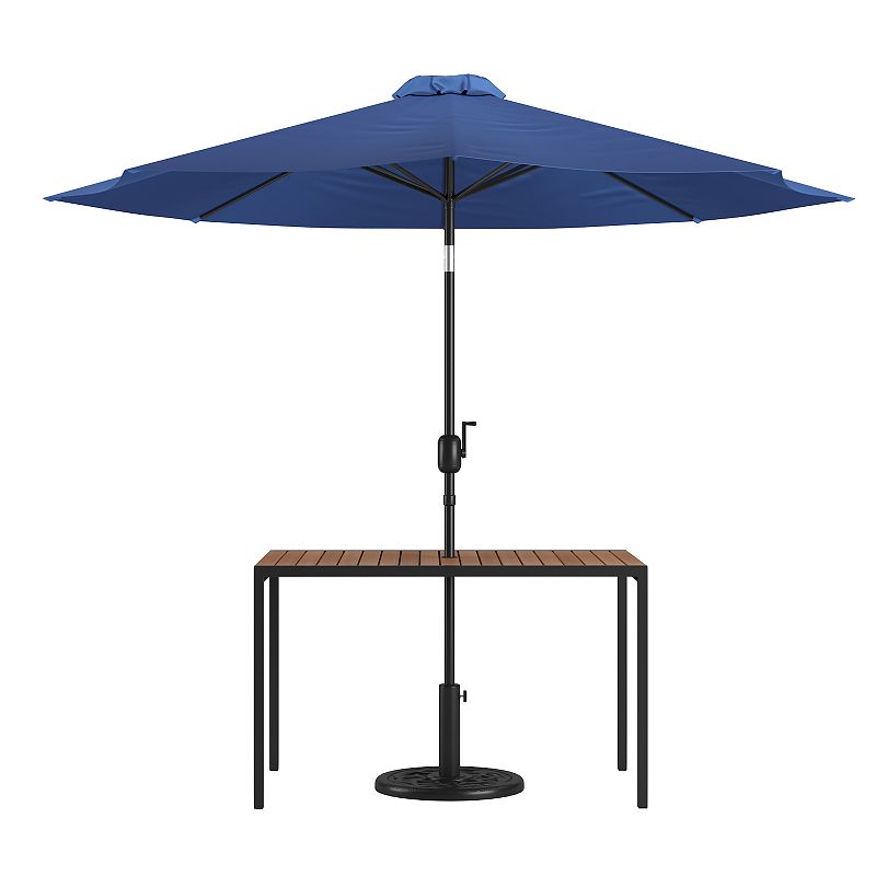 Flash Furniture Outdoor Patio Dining Table, Umbrella, and Base 3-piece Set,