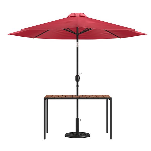 Flash Furniture Outdoor Patio Dining Table, Umbrella, and Base 3piece Set