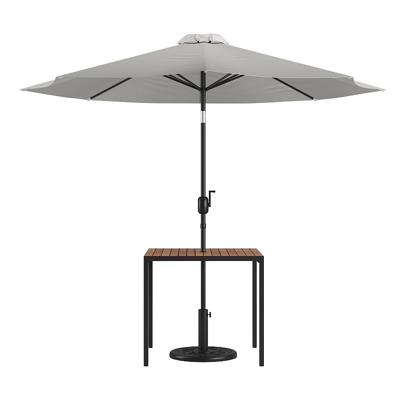 Flash Furniture Outdoor Patio Faux Teak Dining Table 3-piece Set, Grey