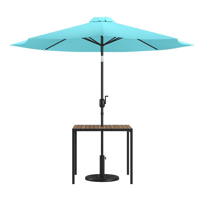 Flash Furniture Outdoor Patio Faux Teak Dining Table 3-piece Set, Blue