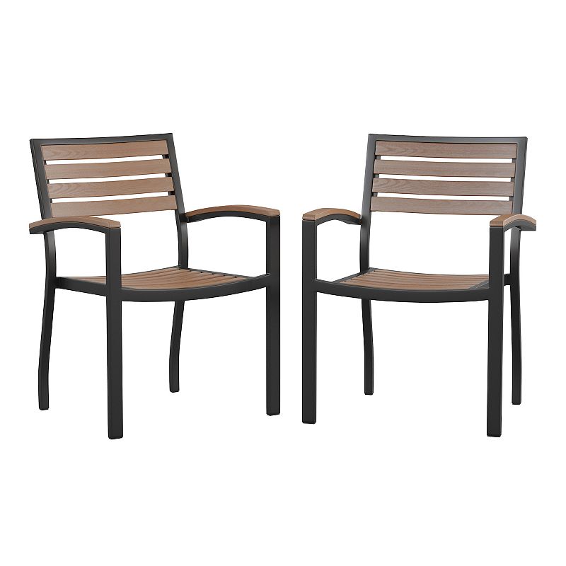 Flash Furniture Outdoor Stackable Faux Teak Dining Chair 2-piece Set, Brown