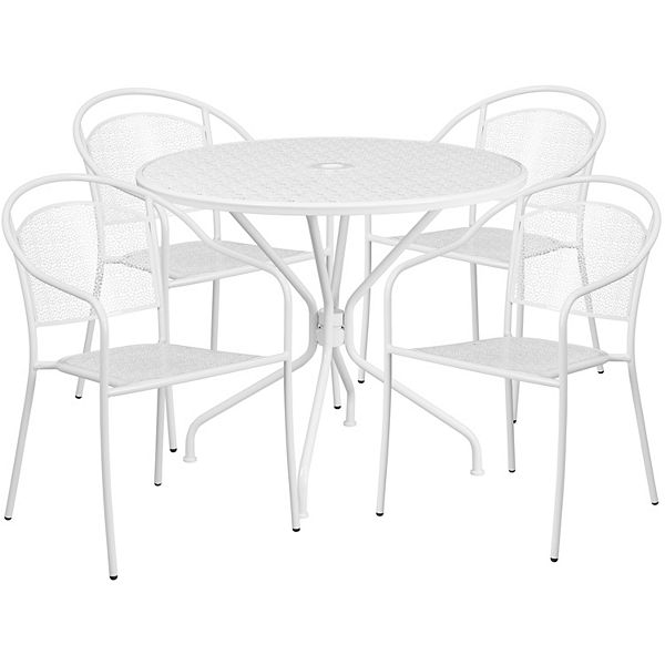 Flash Furniture Commercial Indoor / Outdoor Patio Table & Round Back Chair 5-piece Set - White