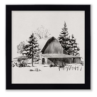 Courtside Market Distant Barn Sketch II Framed Wall Decor