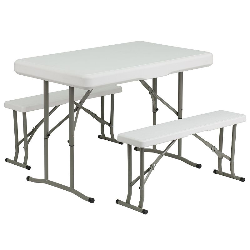 Flash Furniture Portable Folding Bench & Table 3-piece Set, White