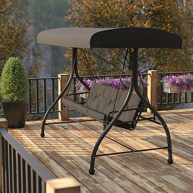 Flash Furniture 3-Seat Outdoor Patio Canopy Swing Bed