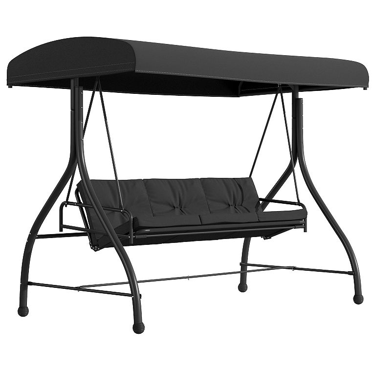 Flash Furniture 3-Seat Outdoor Patio Canopy Swing Bed, Black