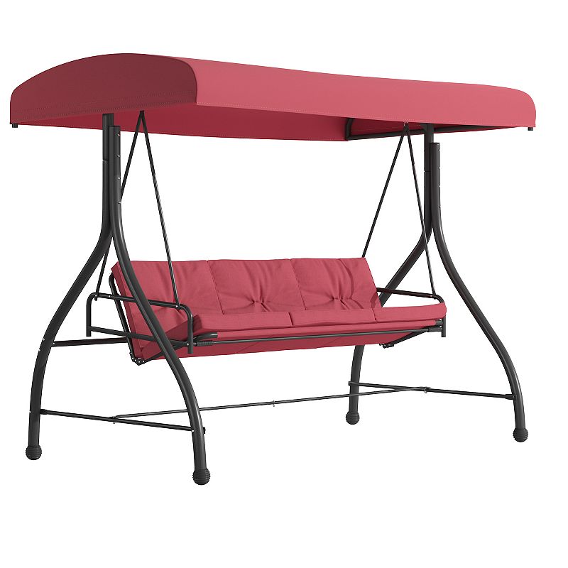 Flash Furniture 3-Seat Outdoor Patio Canopy Swing Bed, Red