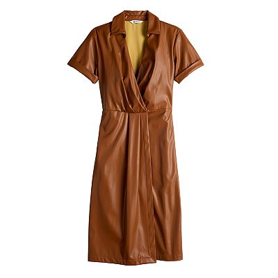 blue dress for baby girl Trendy, Chic Women's Clothing Boutique Endless Blu Mocha Leather Midi Dress for Women, Adjustable Belt, Faux Leather, Polyester Lining, S Lane 201 main image 1