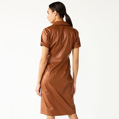Women's Nine West Faux-Leather Midi Dress